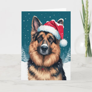 Vrolijk kerstfeest Een Duitse herdershond in Santa Kaart