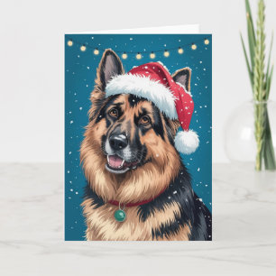 Vrolijk kerstfeest Een Duitse herdershond in Santa Kaart