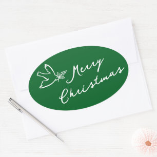 VROLIJK KERSTFEEST Eenvoudige Duif CUSTOM Ovale Sticker