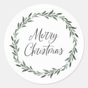 Vrolijk kerstfeest Eenvoudige Waterverf Greenery Ronde Sticker