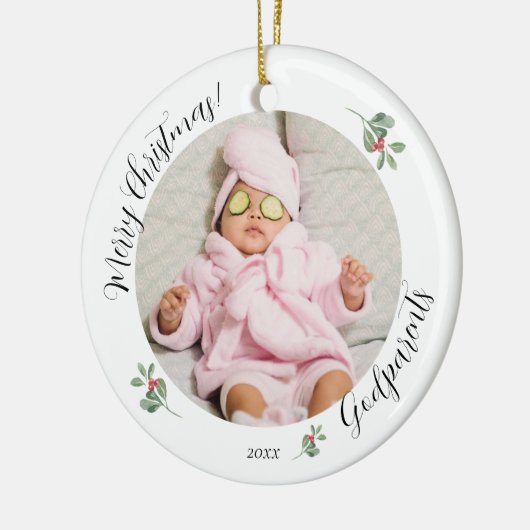 Vrolijk kerstfeest eerste jaar peetouders keramisch ornament (Links)