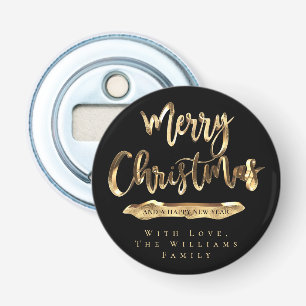 Vrolijk kerstfeest Elegant Black en Gold Button Flesopener