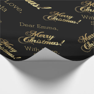 Vrolijk kerstfeest Elegant Black Faux Gold Foil Te Cadeaupapier