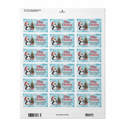 Vrolijk Kerstfeest Elegant Fun Penguin Rood en Bla Etiket (Full Sheet)