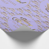 Vrolijk kerstfeest Elegant Gold Script Lila Paars Cadeaupapier (Hoek)