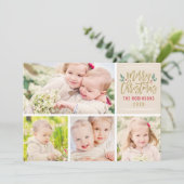 Vrolijk kerstfeest Elegant Gold Script Photo Colla Feestdagenkaart (Staand voorkant)