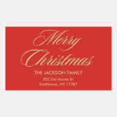 Vrolijk Kerstfeest Elegant Gold Script Rood Vakant Rechthoekige Sticker (Voorkant)