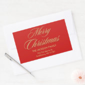 Vrolijk Kerstfeest Elegant Gold Script Rood Vakant Rechthoekige Sticker (Envelop)