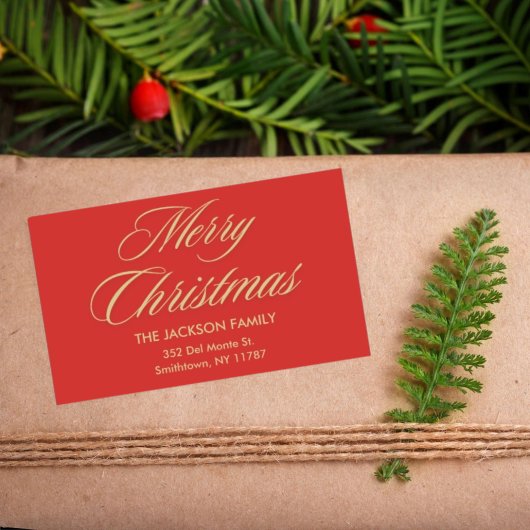 Vrolijk Kerstfeest Elegant Gold Script Rood Vakant Rechthoekige Sticker