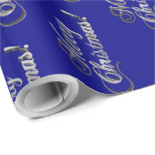 Vrolijk kerstfeest Elegant Navy Blue en Silver Gre Cadeaupapier (Rol Hoek)