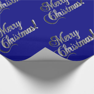 Vrolijk kerstfeest Elegant Navy Blue en Silver Gre Cadeaupapier