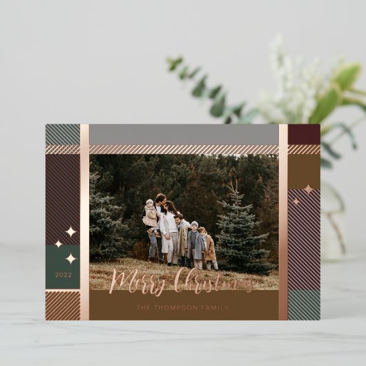 Vrolijk kerstfeest Elegant Pset Pattern Foto Lijst Folie Feestdagenkaart (Staand Voorkant)