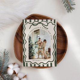 Vrolijk Kerstfeest Elegante Bow Foto Feestdagenkaart