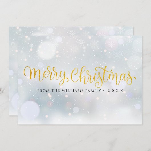 Vrolijk Kerstfeest Elegante Gouden Script Sneeuwvl Feestdagenkaart (Voorkant / Achterkant)