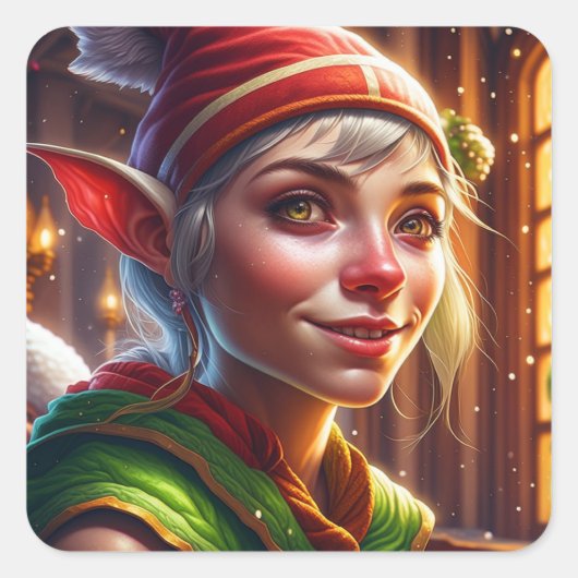 Vrolijk kerstfeest Elf Vierkante Sticker (Voorkant)