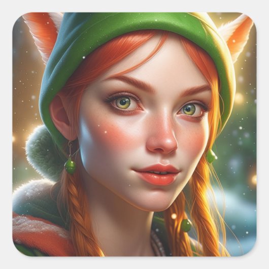 Vrolijk kerstfeest  Elf Vierkante Sticker (Voorkant)