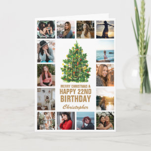 Vrolijk kerstfeest en 22e Happy Birthday Foto Kaart
