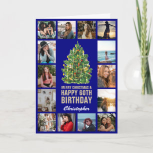 Vrolijk kerstfeest en 60ste Happy Birthday Navy Bl Kaart