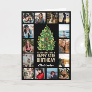 Vrolijk kerstfeest en 80ste Happy Birthday-foto Kaart