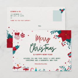 Vrolijk kerstfeest en een gelukkig nieuwjaar bedankkaart