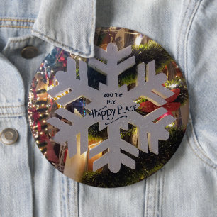 Vrolijk kerstfeest en een gelukkig nieuwjaar sneeu ronde button 6,0 cm