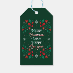 Vrolijk kerstfeest en een gelukkig nieuwjaarscadea cadeaulabel