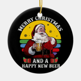 Vrolijk kerstfeest en een gelukkige nieuwe bierker keramisch ornament