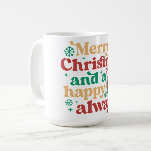 Vrolijk kerstfeest en een Happy Always Coffee Mok (Voorkant links)