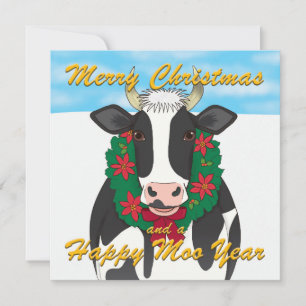 Vrolijk kerstfeest en een Happy Moo-kerstkaart Feestdagenkaart