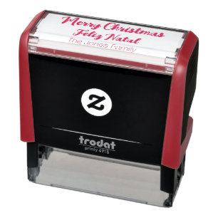Vrolijk kerstfeest en Feliz Natal tweetalig, famil Zelfinktende Stempel