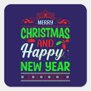 Vrolijk kerstfeest en gelukkig nieuwjaar-61064 vierkante sticker