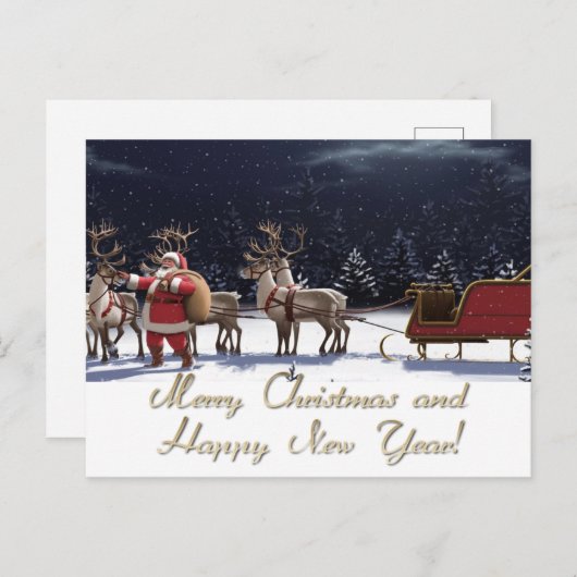 Vrolijk kerstfeest en gelukkig nieuwjaar briefkaart (Voorkant / Achterkant)