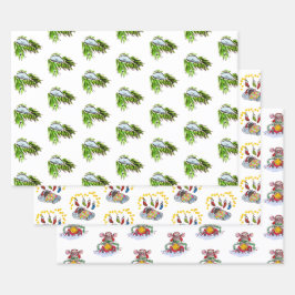 Vrolijk Kerstfeest en Gelukkig Nieuwjaar Muizen Inpakpapier Vel