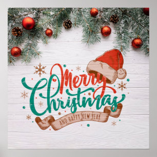 Vrolijk kerstfeest en gelukkig nieuwjaar poster