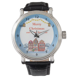 Vrolijk Kerstfeest en Gelukkig Nieuwjaar Zwart  Horloge