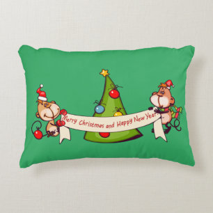 Vrolijk kerstfeest en gelukkige nieuwjaarapen decoratief kussen