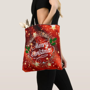 Vrolijk kerstfeest en glittervakantie rood draagtas