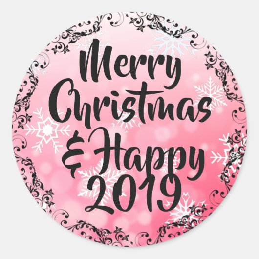 Vrolijk kerstfeest en Happy 2019-feestkaart Ronde Sticker (Voorkant)