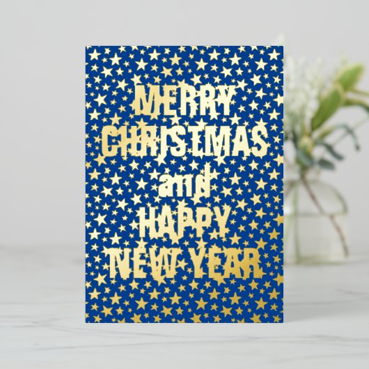 Vrolijk kerstfeest en Happy New Year stermarinebla Folie Feestdagenkaart (Staand Voorkant)