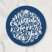 Vrolijk Kerstfeest en Happy Nieuwjaar Blue Bedankjes Labels (Voorkant)