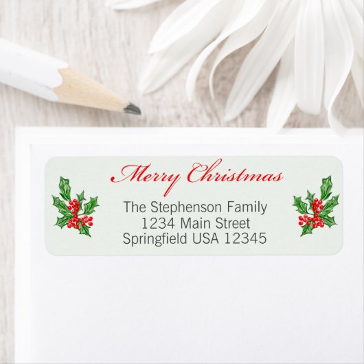 Vrolijk kerstfeest en Holly Custom Retour Adres Etiket (Insitu)