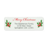 Vrolijk kerstfeest en Holly Custom Retour Adres Etiket (Voorkant)