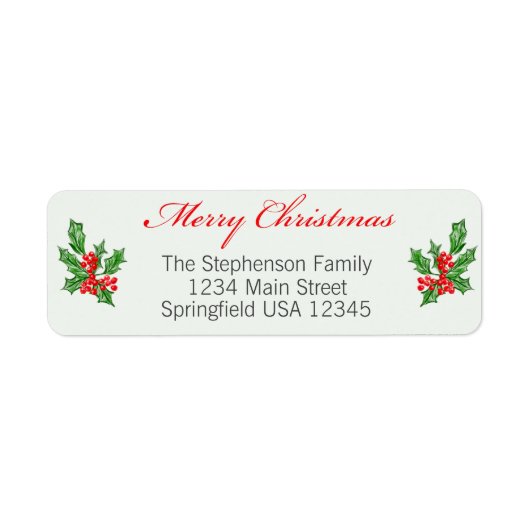 Vrolijk kerstfeest en Holly Custom Retour Adres Etiket (Voorkant)