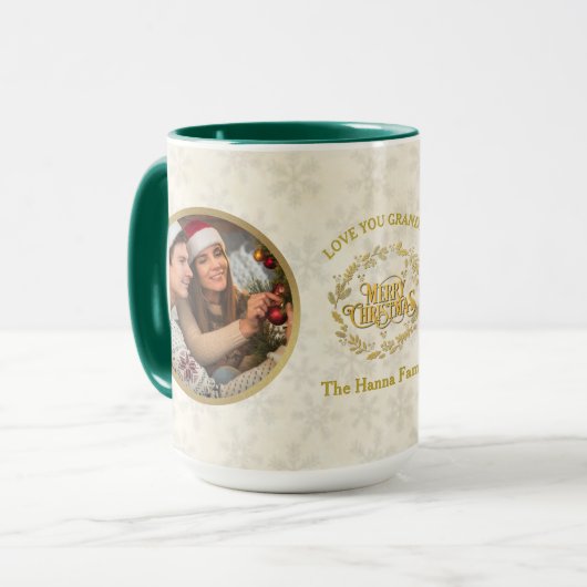 Vrolijk kerstfeest en hou van je oma | Twee foto's Mok (Voorkant links)