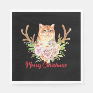 Vrolijk kerstfeest en kat servet