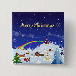 Vrolijk kerstfeest en regenboogkerstman vierkante button 5,1 cm
