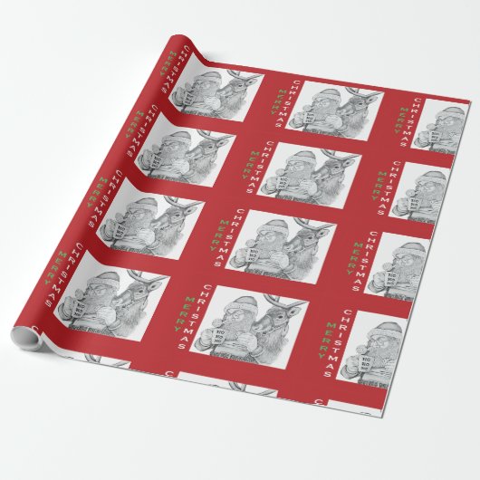 Vrolijk kerstfeest en rendier cadeaupapier (Uitgerold)