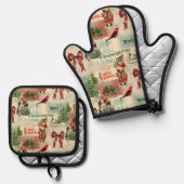 Vrolijk kerstfeest en Seizoenen Ovenwant & Pannenlap Set (Voorkant / Achterkant)