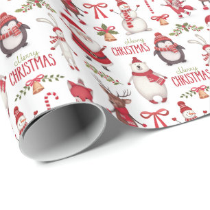 Vrolijk kerstfeest en vrienden cadeaupapier