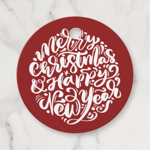 Vrolijk kerstfeest en vrolijk nieuwjaar kalligrafi bedankjes labels